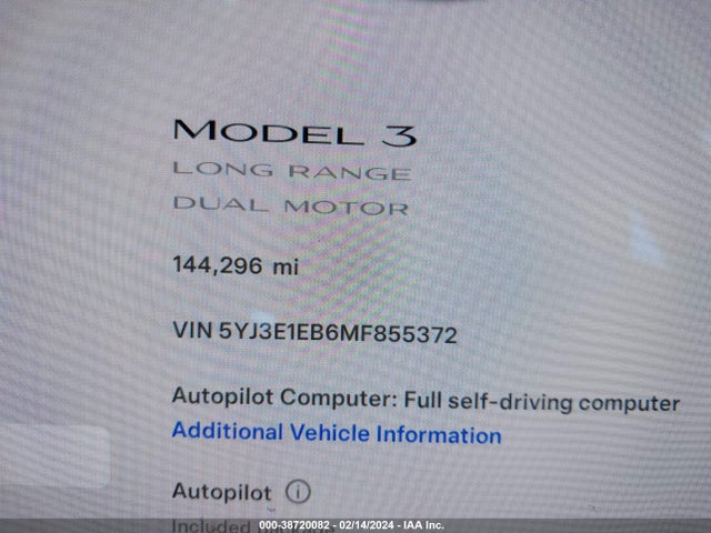 Tesla Model 3 Long Range Dual Motor All-wheel Drive 2021 5YJ3E1EB6MF855372 Image 7