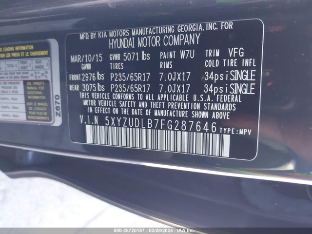 2015 HYUNDAI SANTA FE SPORT 2.4L VIN: 5XYZUDLB7FG287646