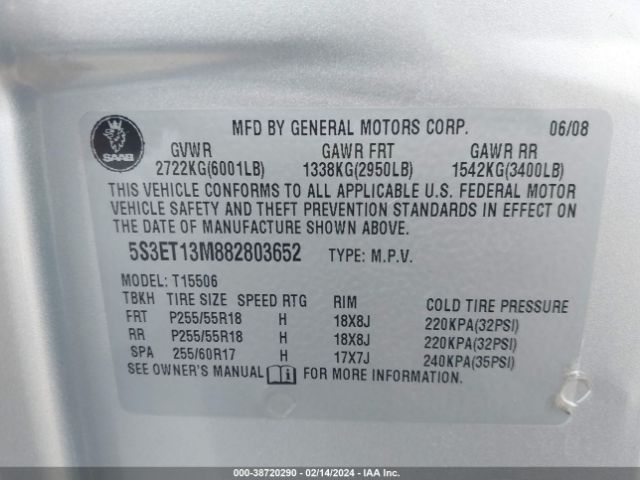 2008 SAAB 9-7X 5S3ET13M882803652 Photo 8