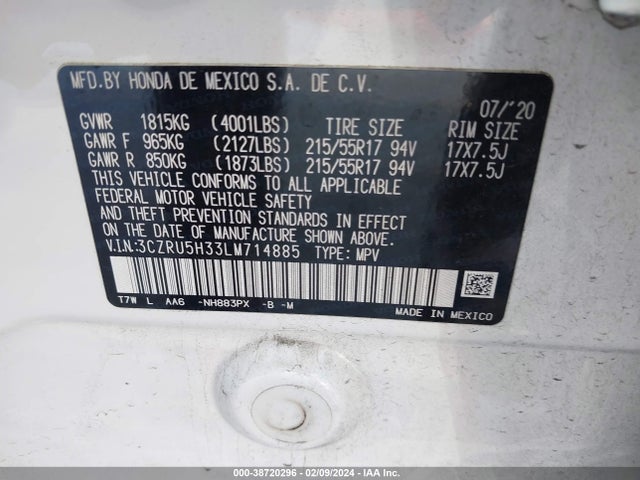 Honda Hr-v 2wd Lx 2020 3CZRU5H33LM714885 Image 9