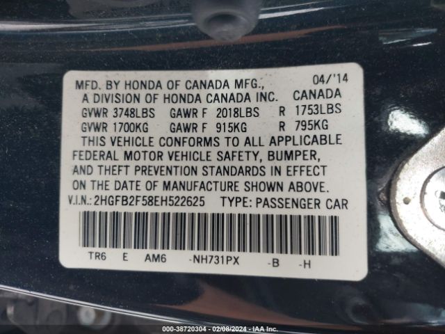 2HGFB2F58EH522625 Honda Civic Lx