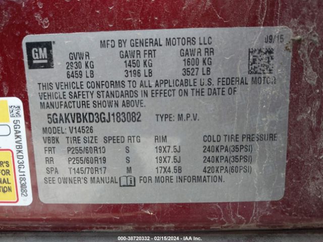 5GAKVBKD3GJ183082 Buick Enclave Leather