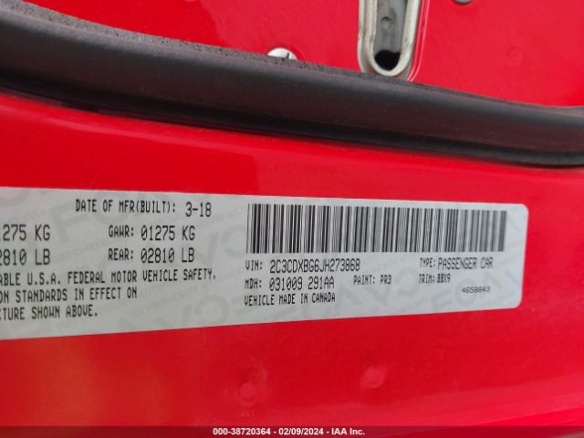 2C3CDXBG6JH273868 Dodge Charger Sxt Rwd