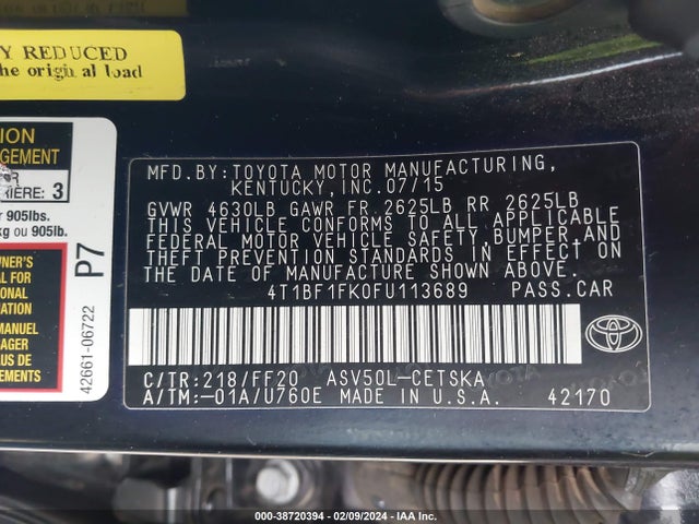 Toyota CAMRY SE 2015 4T1BF1FK0FU113689 Image 9