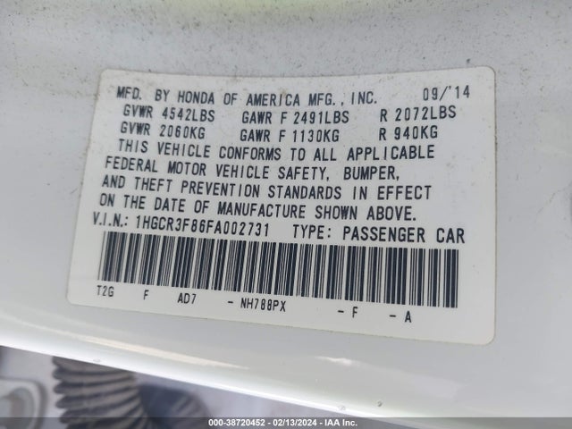Honda Accord Ex-l V-6 2015 1HGCR3F86FA002731 Image 9