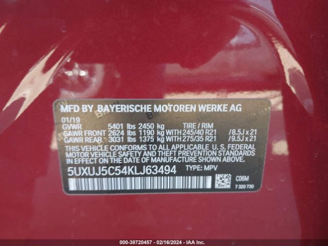 5UXUJ5C54KLJ63494 BMW X4 M40i