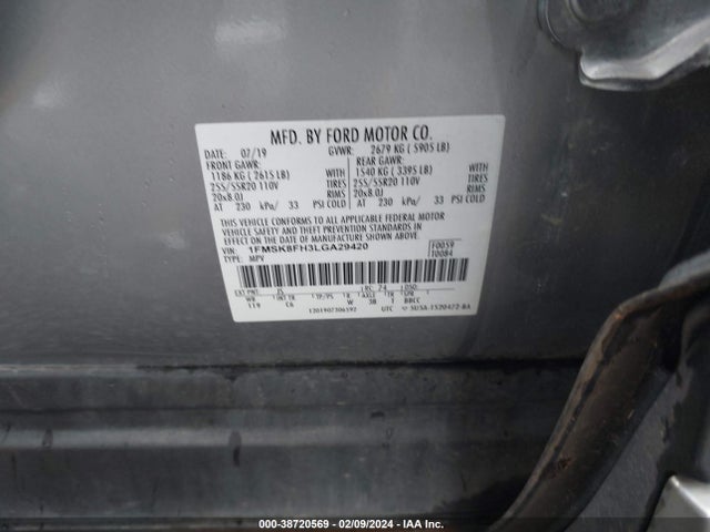 Ford Explorer Limited 2020 1FMSK8FH3LGA29420 Image 9