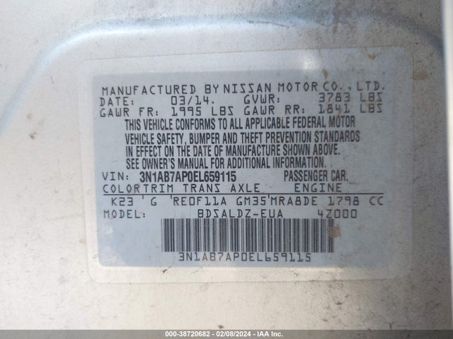 Nissan Sentra 2014 3N1AB7AP0EL659115 Image 9