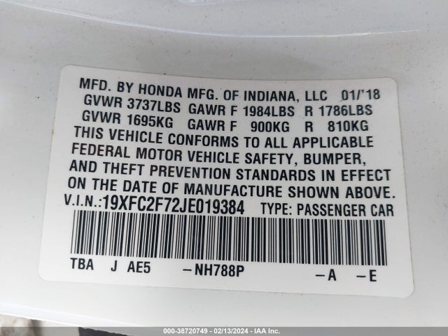 Honda CIVIC EX 2018 19XFC2F72JE019384 Image 9
