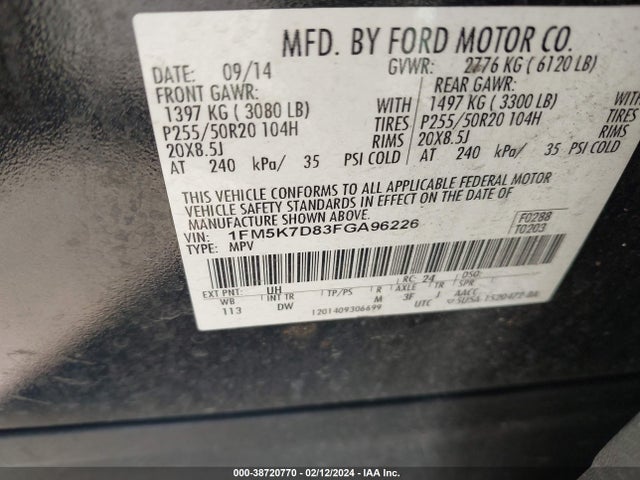 Ford EXPLORER XLT 2015 1FM5K7D83FGA96226 Image 9