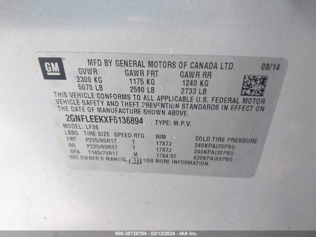 Chevrolet EQUINOX LS 2015 2GNFLEEKXF6136894 Image 9