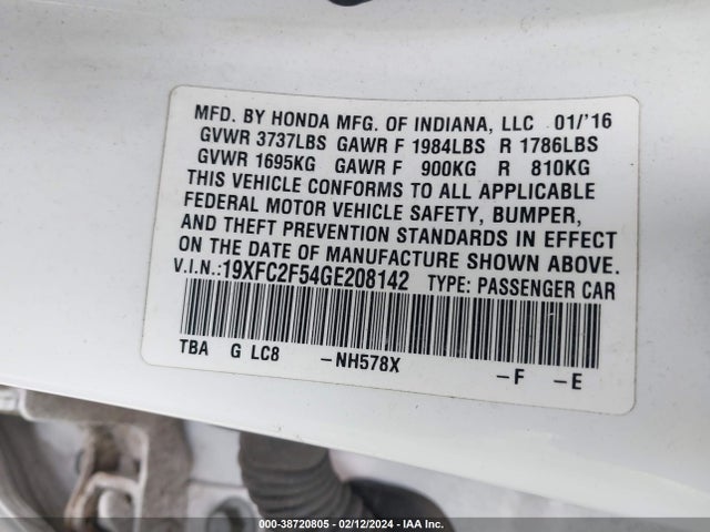 Honda Civic Lx 2016 19XFC2F54GE208142 Image 9