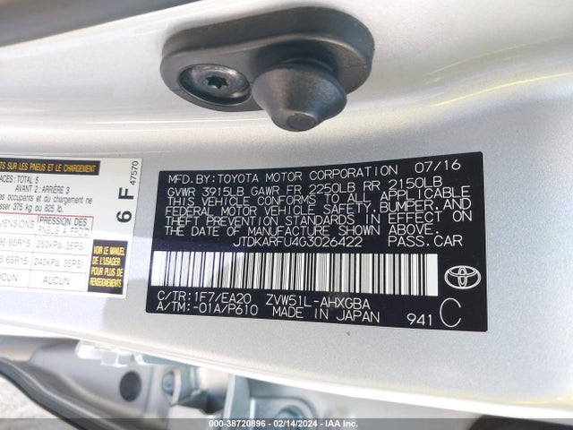 Toyota Prius Four 2016 JTDKARFU4G3026422 Image 9