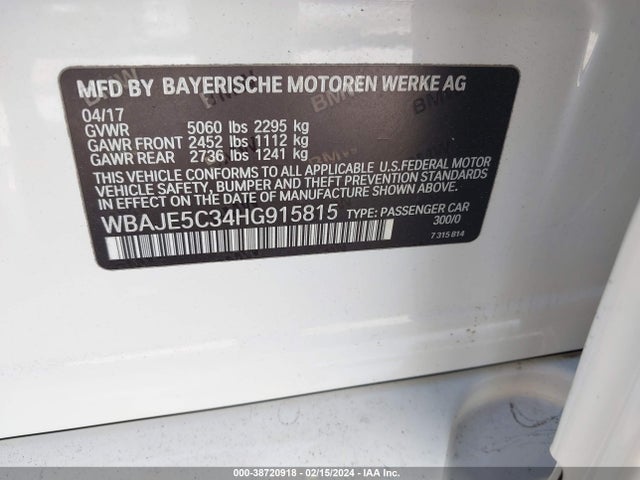 BMW 540I 2017 WBAJE5C34HG915815 Image 9