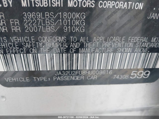 JA32U2FU8HU009616 Mitsubishi Lancer Es/le