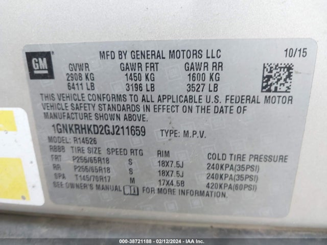 Chevrolet Traverse 2lt 2016 1GNKRHKD2GJ211659 Image 9
