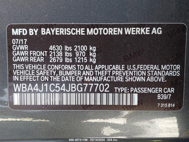 WBA4J1C54JBG77702 BMW 430i Gran Coupe