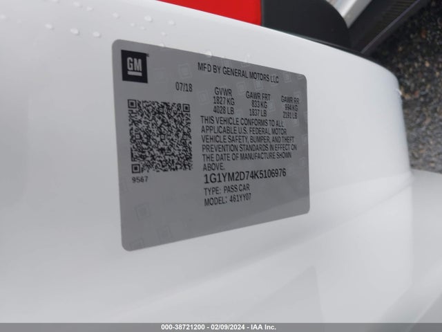 Chevrolet Corvette Stingray Z51 2019 1G1YM2D74K5106976 Image 9