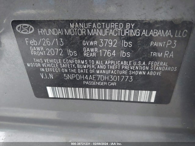 2013 HYUNDAI ELANTRA GLS VIN: 5NPDH4AE7DH301773