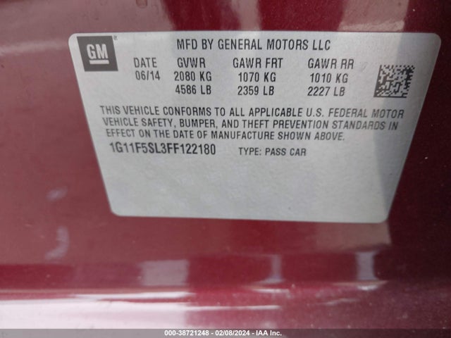 Chevrolet Malibu 1lz 2015 1G11F5SL3FF122180 Image 9