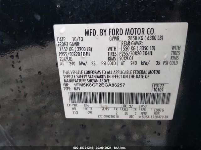 1FM5K8GT2EGA86257 Ford EXPLORER SPORT