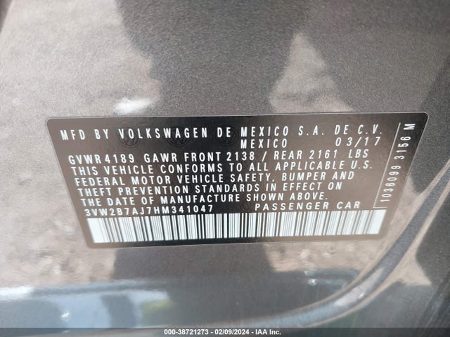 3VW2B7AJ7HM341047 Volkswagen Jetta 1.4t S