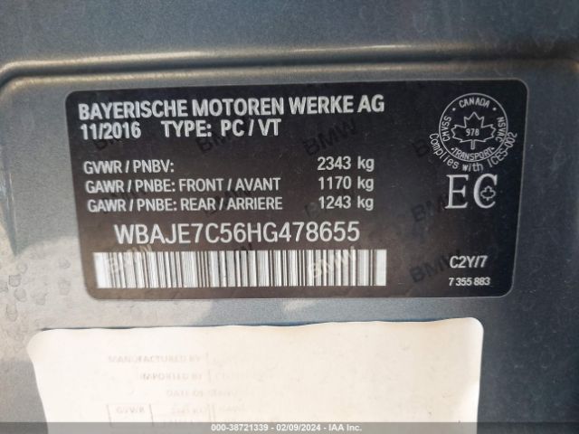 2017 BMW 540I WBAJE7C56HG478655 Photo 8