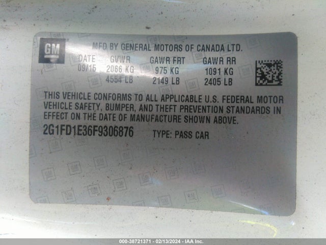 Chevrolet Camaro 1lt 2015 2G1FD1E36F9306876 Image 9