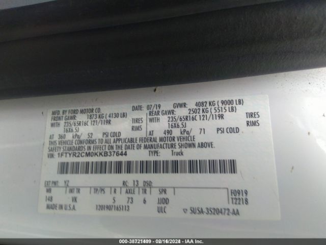 1FTYR2CM0KKB37644 Ford Transit-250