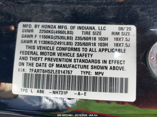 Honda Cr-v Hybrid Ex 2020 7FART6H52LE014767 Image 9
