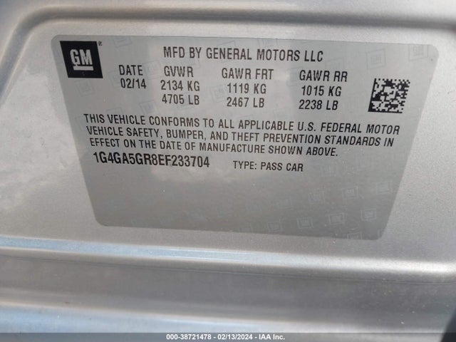 Buick Lacrosse 2014 1G4GA5GR8EF233704 Image 9