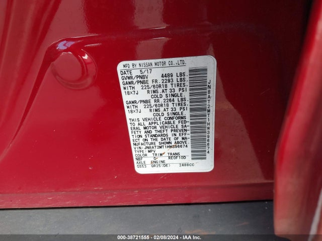 Nissan Rogue Sl 2017 JN8AT2MT1HW396674 Image 9