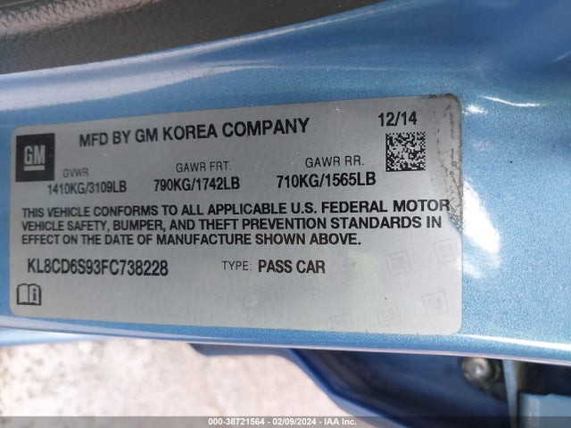 Chevrolet Spark 1lt Cvt 2015 KL8CD6S93FC738228 Image 9