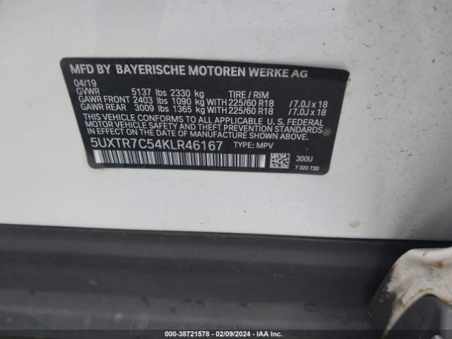 5UXTR7C54KLR46167 BMW X3 Sdrive30i
