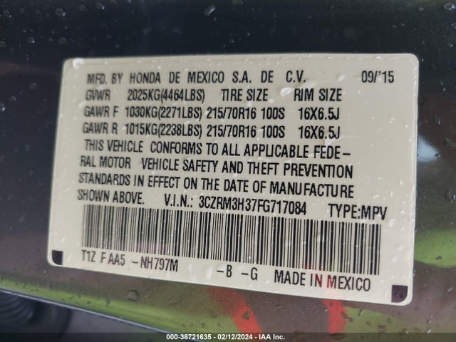 2015 HONDA CR-V LX VIN: 3CZRM3H37FG717084