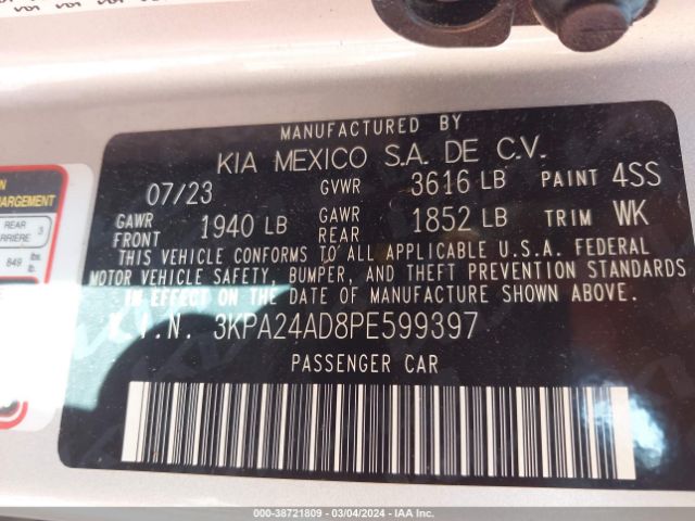 3KPA24AD8PE599397 KIA RIO LX