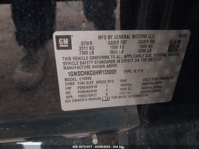 Chevrolet Suburban Lt 2017 1GNSCHKC6HR133995 Image 9