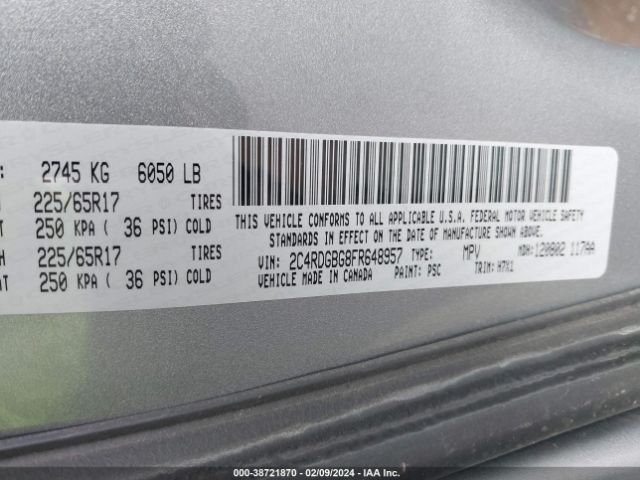 2C4RDGBG8FR648957 Dodge Grand Caravan Avp/se