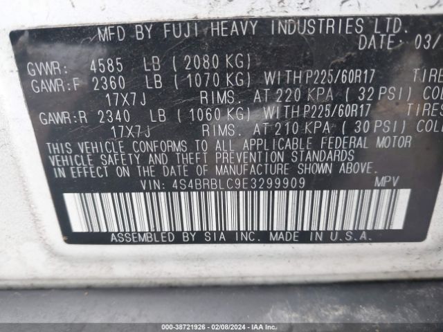 4S4BRBLC9E3299909 Subaru Outback 2.5i Limited