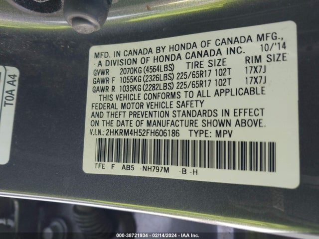 Honda CR-V EX 2015 2HKRM4H52FH606186 Image 9