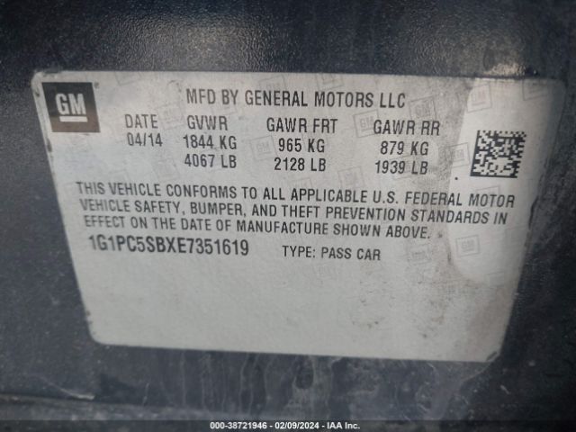 1G1PC5SBXE7351619 Chevrolet Cruze 1lt Auto