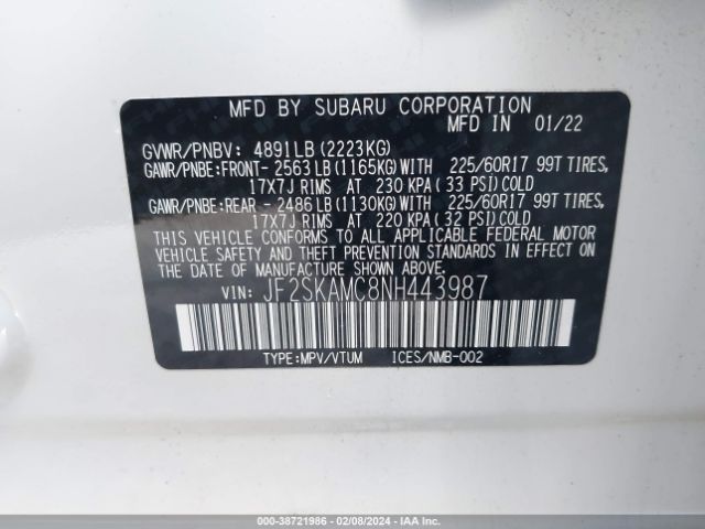 JF2SKAMC8NH443987 Subaru Forester Wilderness