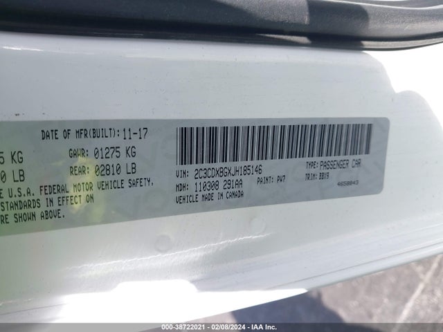 2C3CDXBGXJH185146 Dodge Charger Sxt Rwd