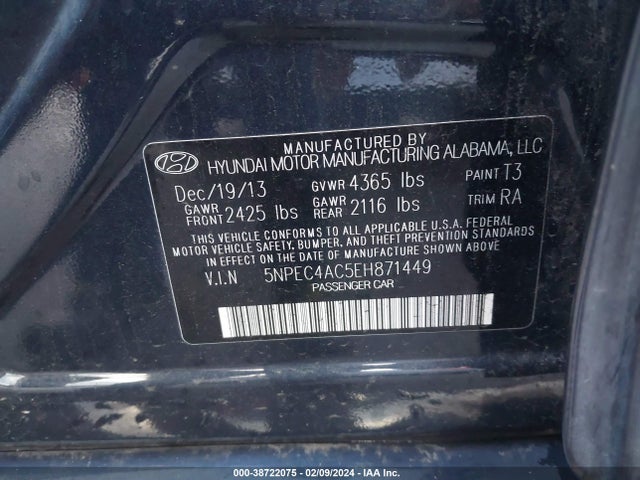 Hyundai SONATA SE 2014 5NPEC4AC5EH871449 Image 9