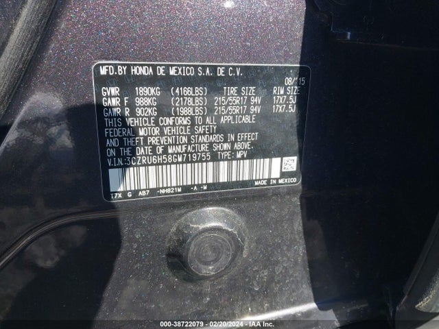 Honda HR-V EX 2016 3CZRU6H58GM719755 Image 9