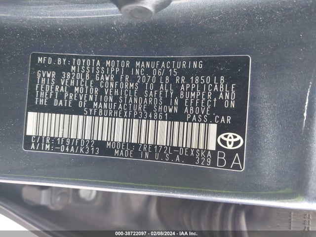 Toyota Corolla S Plus 2015 5YFBURHEXFP334861 Image 9