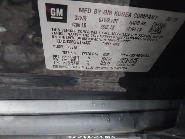 KL4CJCSB0FB176337 Buick Encore Leather