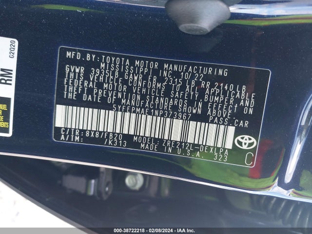 Toyota COROLLA LE 2022 5YFEPMAE1NP373967 Image 9