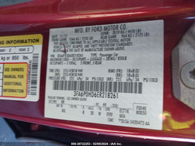 3FA6P0HD6ER218261 Ford FUSION SE