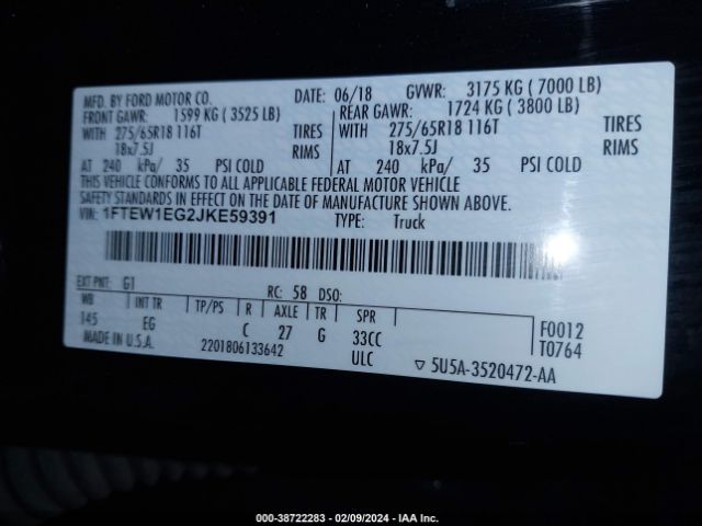1FTEW1EG2JKE59391 Ford F-150 Lariat
